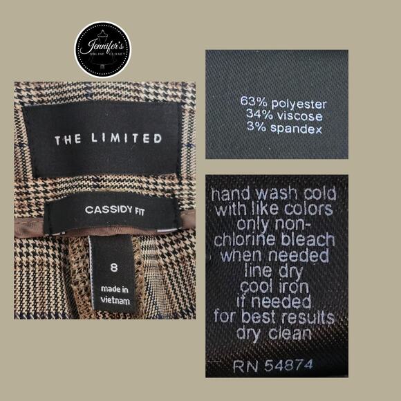 The Limited Brown Black Cream Plaid Cassidy Fit Dress Pants Size 8 - Picture 4 of 6